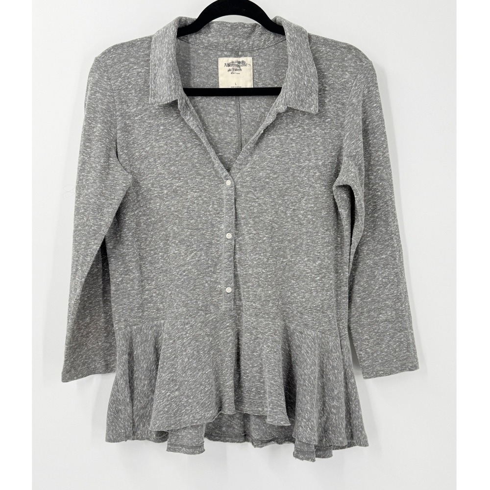 y2k Abercrombie & Fitch Top Womens‎ L Peplum Button-Down Long Sleeve preppy twee